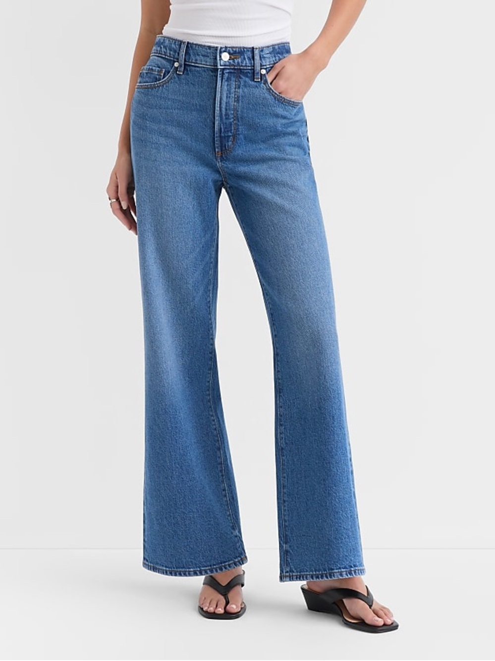 LOFT Mid Rise Wide Leg Jeans NWT Medium Wash Soft Light Weight Size 28/6